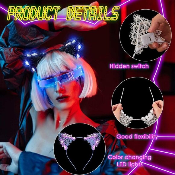 LED Cat Ears Headband Lace Unisex Party cosplay accessories 4 pcs main image 7